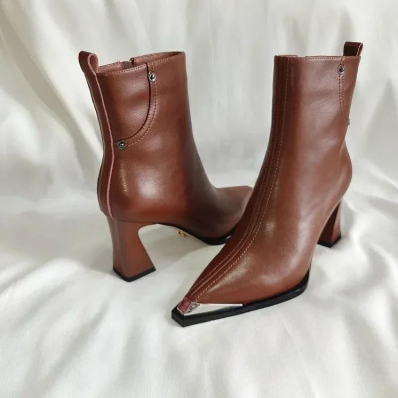 Vintage Brown Women Ankle Boots Fashion Elegant Square Toe Shoes Autumn Winter Thick Heel Women's Short Booties  34-40