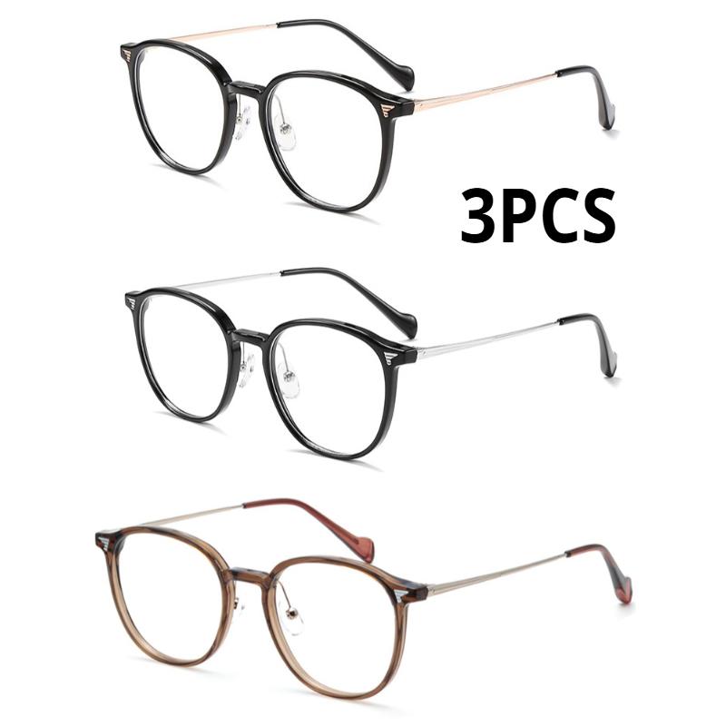 

3Pcs Fashion Metal Round Retro Glasses For Women Men Circle Clear Lens Frame Eyeglasses Myopia Glasses +4.0