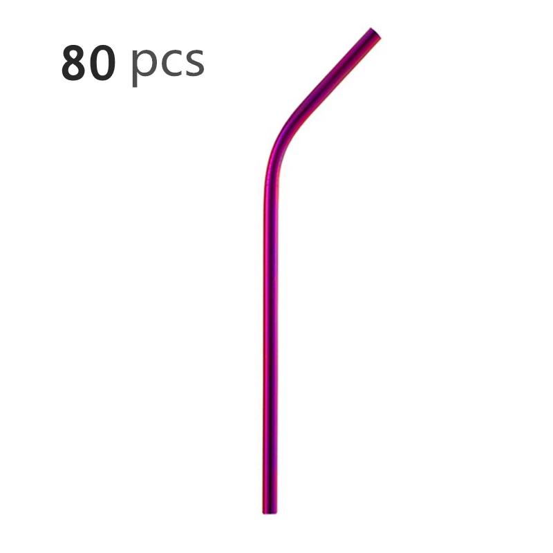 80Pcs 8mm*215mm Reusable Metal Straw 304 Stainless Steel Drinking Straight Bent Straws Eco-friendly Party Bar Accessories
