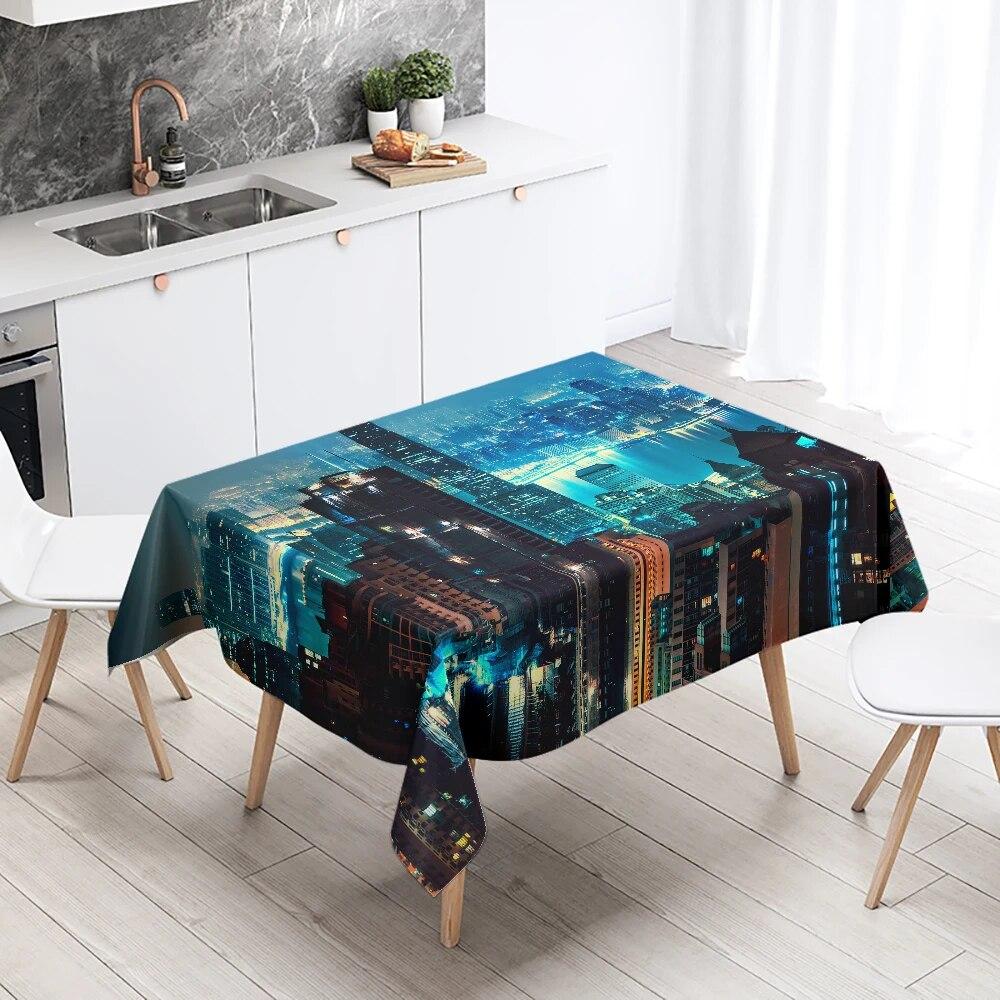 World Famous City Building Night View Tablecloth Party Restaurant Table Decoration Waterproof  New Home