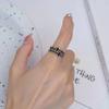 Tide Retro Black Double T Open Ring Female Personality Niche Hip Hop Design Sense Index Finger Ring
