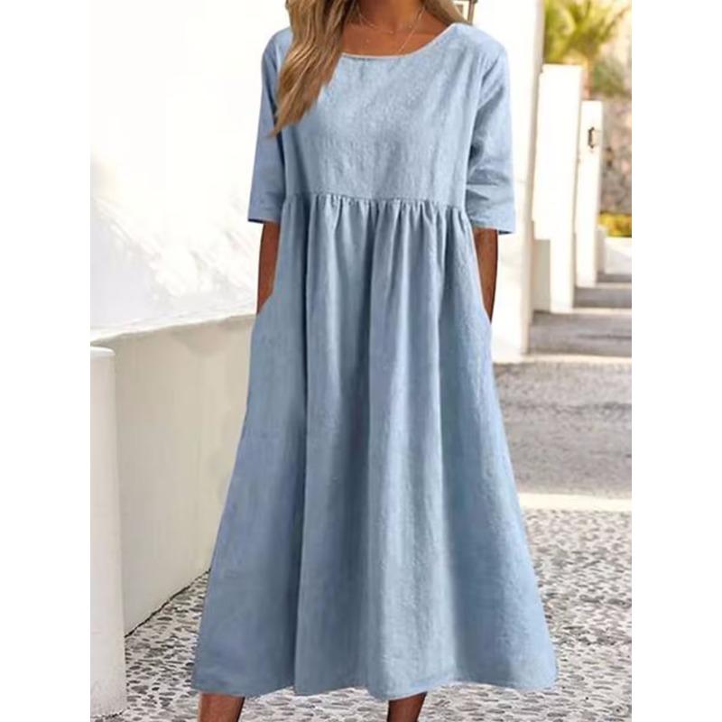 DICIFY Women's Fashion Short Sleeve O-Neck Summer Spring Solid Color Print Casual Dresses