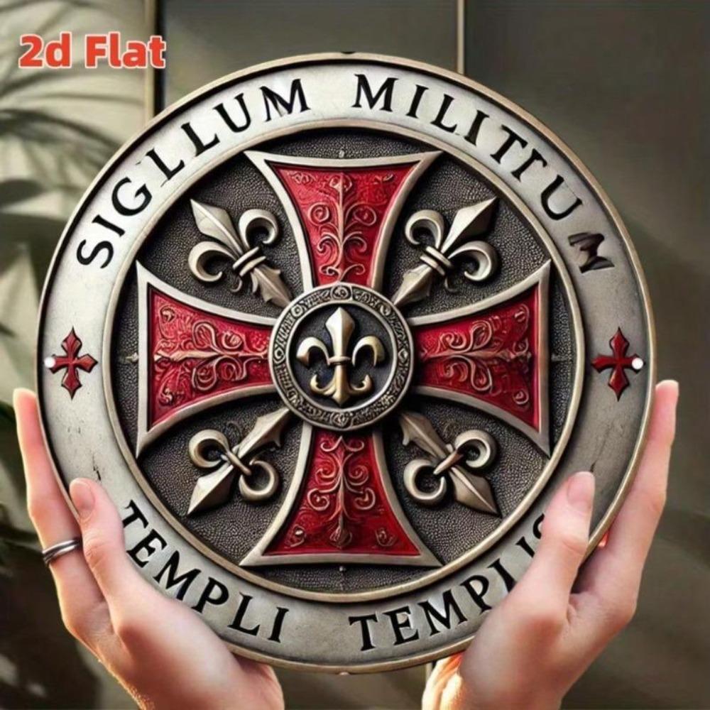 Tempelritter Rundes Metallschild Mittelalterliche Wandkunst für Spielzimmer Innen Außen Dekoration