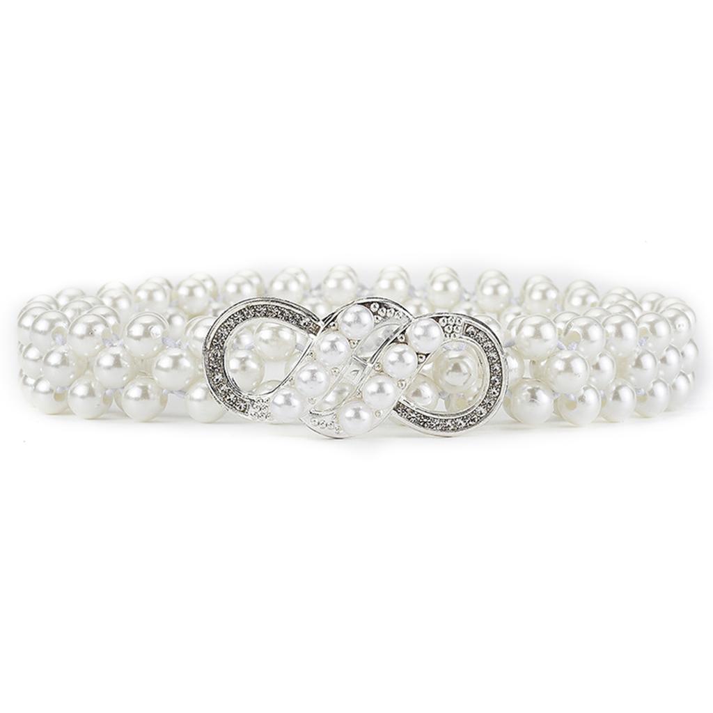 Elegant Adjustable Waist Accessory Elegant Pearls Waist Belt with Rhinestones Accent Stylish Waistband Adornment