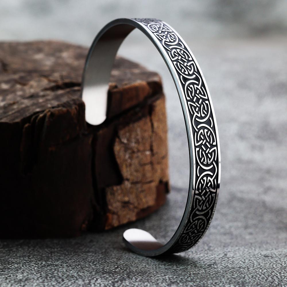 Viking Style Stainless Steel Celtic Knot Bangle With Polished Resin Craft