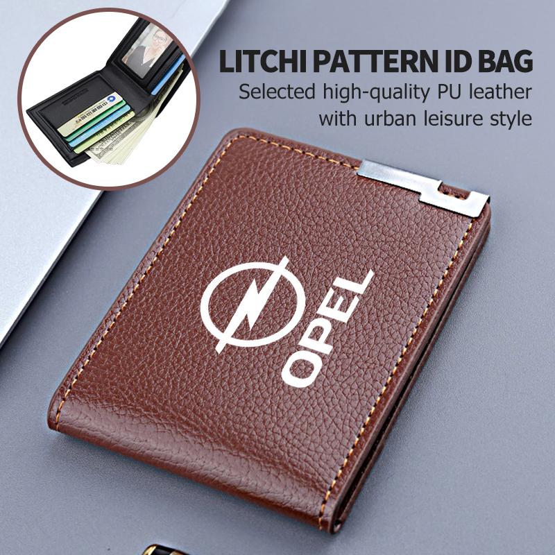 Fashion PU Litchee Pattern Car Men Coin Purse Wallet Card Holder For Opel Insignia Corsa Zafira Mokka Grandland Antara Ampera