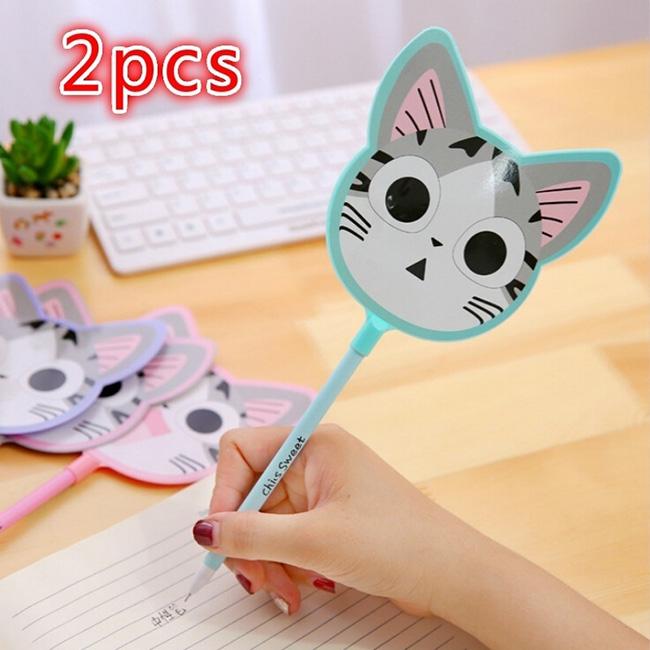 Cute Kawaii Fan Style Cool Cheese Cat Gel Pen Writing School Office Supply Student Prize Gift 2pcs