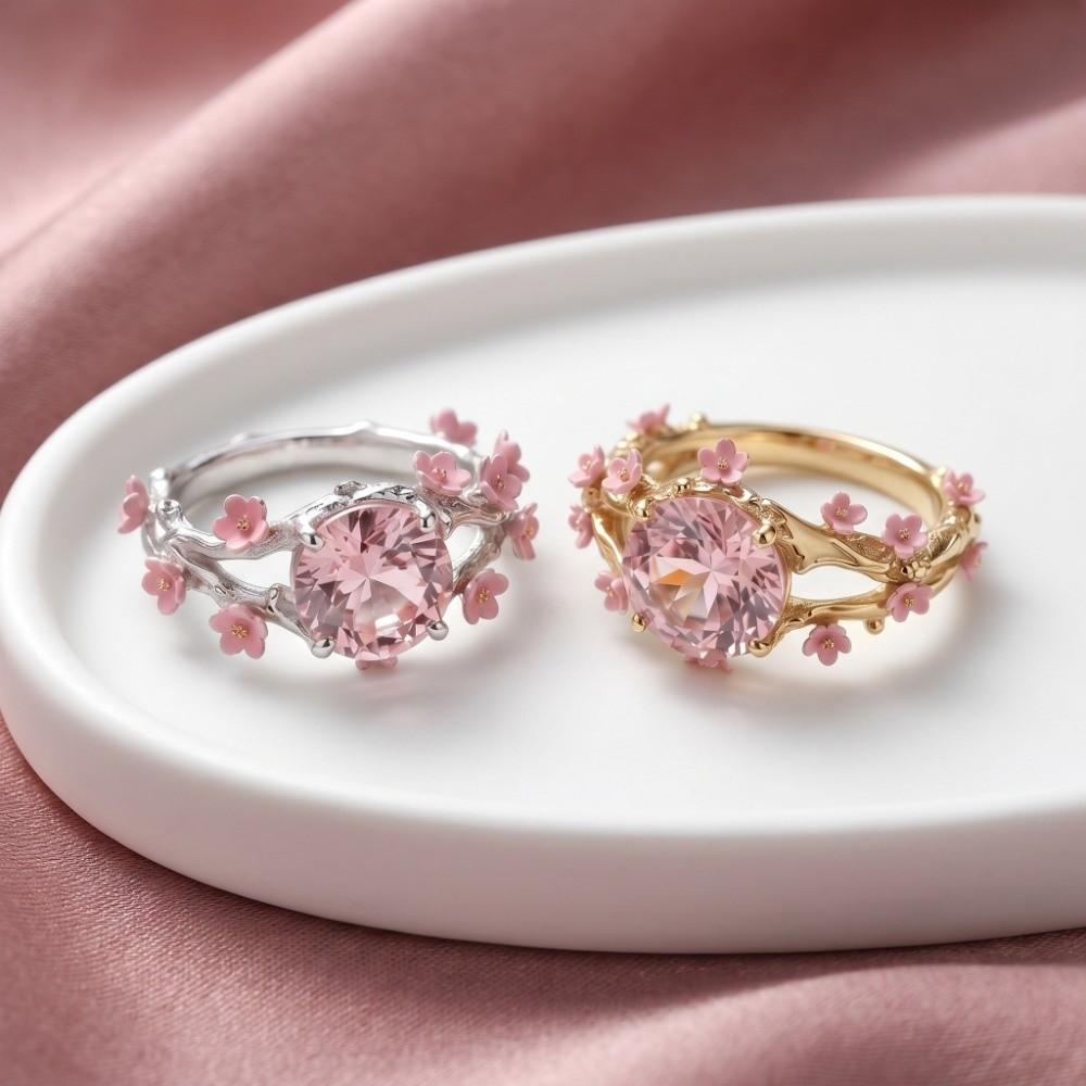 Delicate Flower Crystal Ring Elegant Finger Jewelry Gifts for Women Rhinestone Ring Party