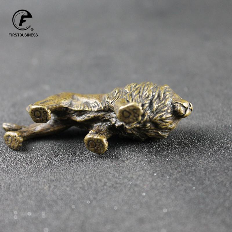 Antique Bronze Male Lion King Statue Small Ornaments Solid Copper Mountain Lions Miniature Figures Brass Sculpture Crafts Decor
