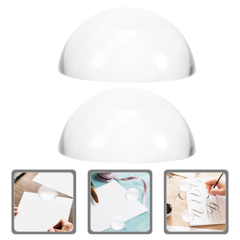 Operitacx Set of 2 Clear Glass Dome Paperweights for Calligraphy Practice, Multi-Purpose Desk Accessories, Approx. 1.57" x 1.57" x 0.79
