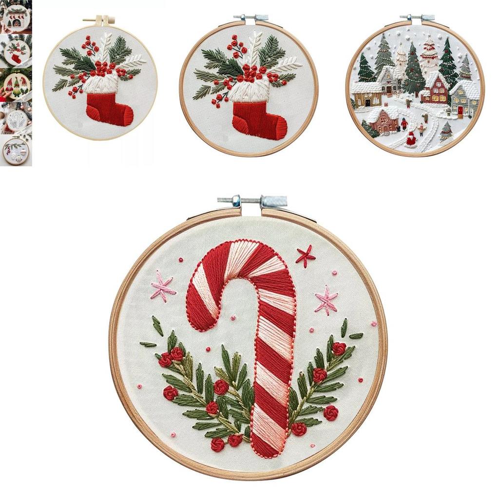 Christmas Embroidery Kit Featuring Unique Floral And Leaf Designs Perfect For Holiday Decor Projects