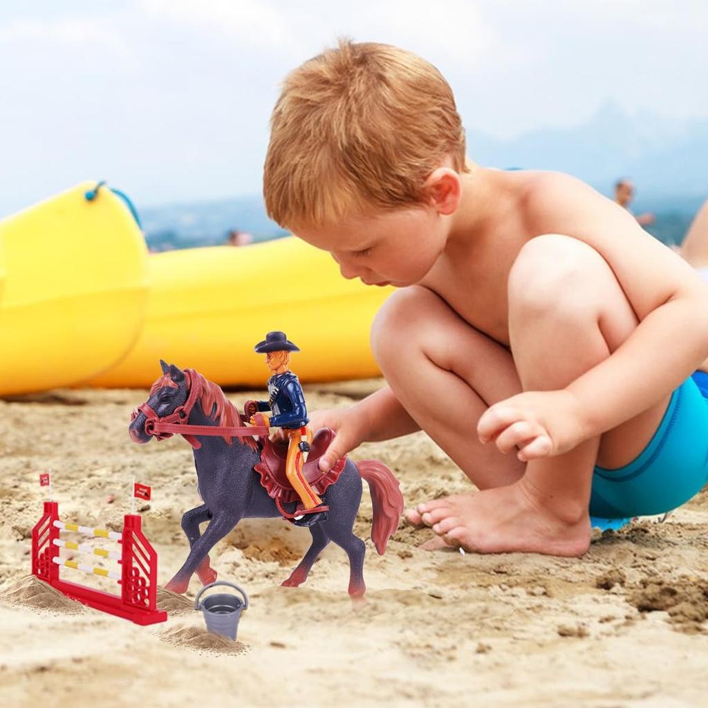 Western Rodeo Horse Toys for Girls and Boys - Cowboy Dodeo with Western Rider and Horse Figurine Fence Horse Toy Set Birthday Gift for Kids Toddlers