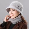 Warm rabbit fur hat hat autumn and winter women's scarf two-piece set winter basin hat