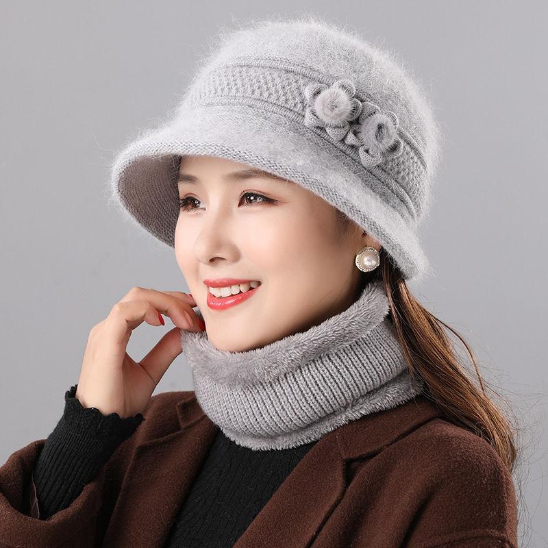Warm rabbit fur hat hat autumn and winter women's scarf two-piece set winter basin hat