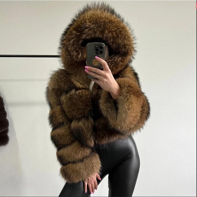 Pelz Herbst und Winter Kunstpelz Thermische Kapuzen-Pelzjacke Damen