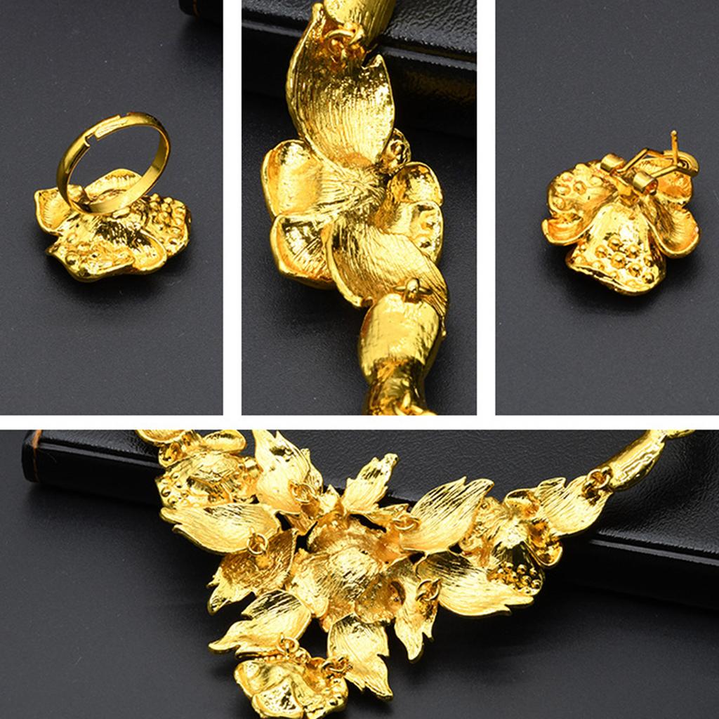 Set Elegant de Bijuterii de Mireasă cu Colier la Modă și Cercei Clip Aurii Bijuterie Accesoriu pentru Ținute Elegante