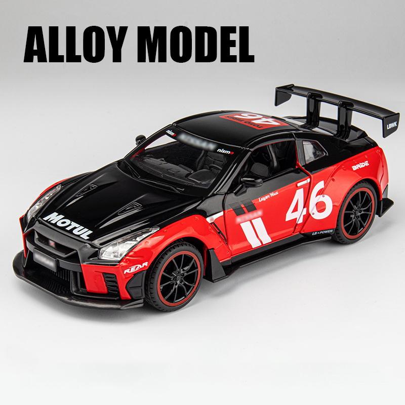 1/22 Nissan Skyline Ares GTR R35 Racing Diecasts & Toy Vehicles Toy Alloy Car Model Sound and Light Collection Kids Toys