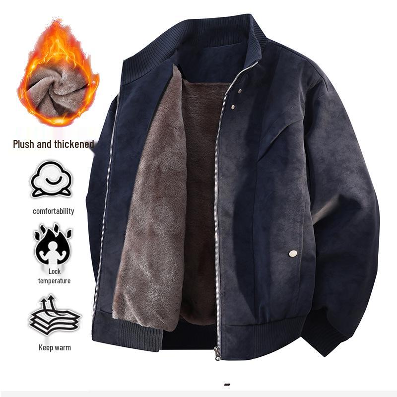 Men's Plus Size Fleece Lined Leather Baseball Jacket