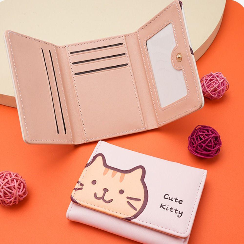 

Multi-card Slot Cartoon Cat Short Wallet Korean Style Cute Card Bag Portable Coin Purse Women білий