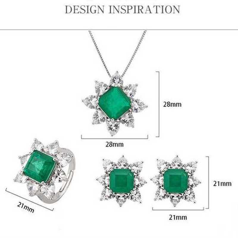 Sace Gems Klassische Luxus Kupfer Legierung Quadrat Grün Zirkon Ring Ohrringe Anhänger Halskette Schmuck Sets Hochzeit Party Geschenke
