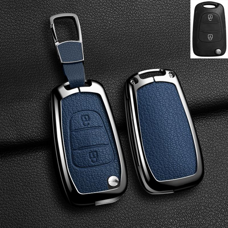 Interior Mouldings 2/3button Car Alloy Leather Key Case Cover For Kia K2 K5 Rio 3 Picanto Ceed Cerato Sportage For Hyundai i20 i