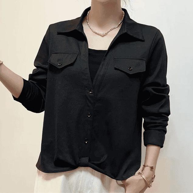 

Женская осенняя рубашка с французским лацканом и плиссировкой: Модный, Двухкомпонентный, Омолаживающий, Приталенный дизайн 2XL [55-60 kg]