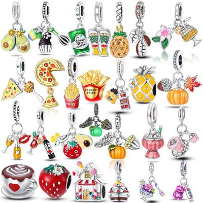 Kupferschmuck Essen Kürbis Auto Kuchen Avocado Pizza Anhänger Perlen Passend Armband Damen DIY Geschenk Zubehör Halskette