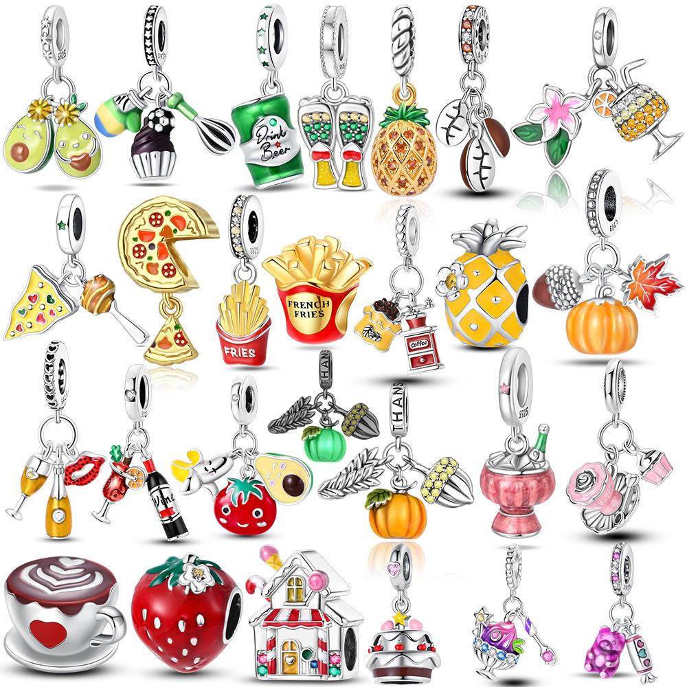 Copper Metal High Quality Fine Jewelry Food Pumpkin Car Cake Avocado Pizza Charm Bead Components Bead Components Compatible With Bracelet High
