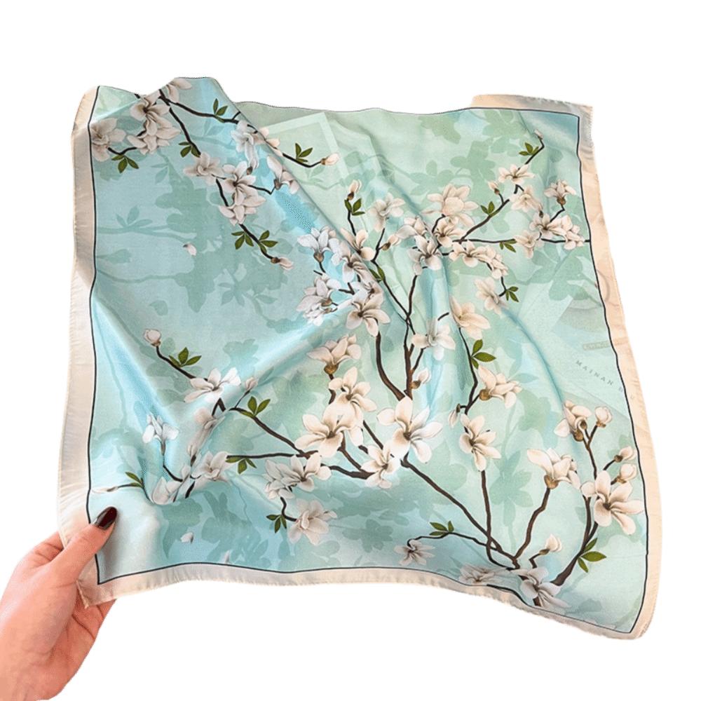 Soft Square Silk Scarf Floral Print Hijab Scarf Fashion Neckerchief Scarf  Summer