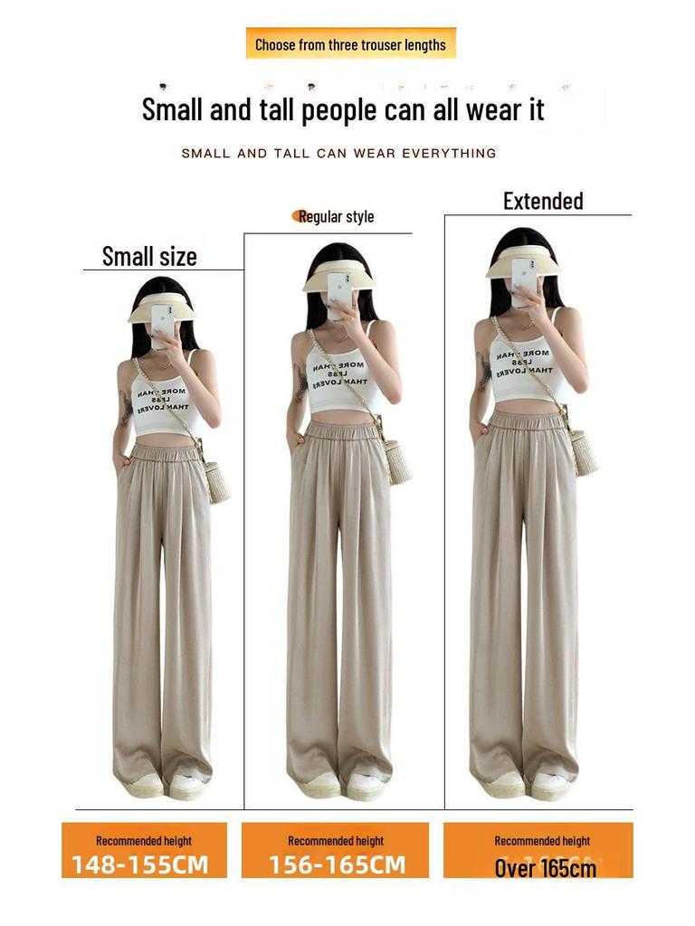 2024 Women's Wide-Leg Acetate Satin Pants - High-End, Casual, Drape Style for Summer