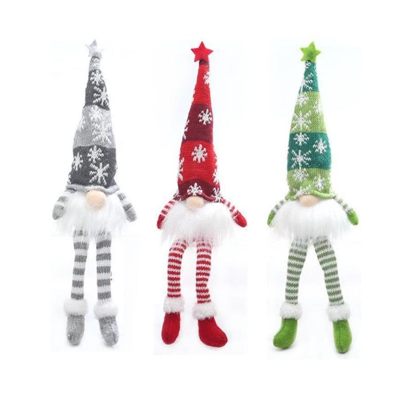 Festival Gnomes Santa Figurine with Soft Knitted Hat Long/Short Leg Warm LED Light Holiday Decoration for Christmas