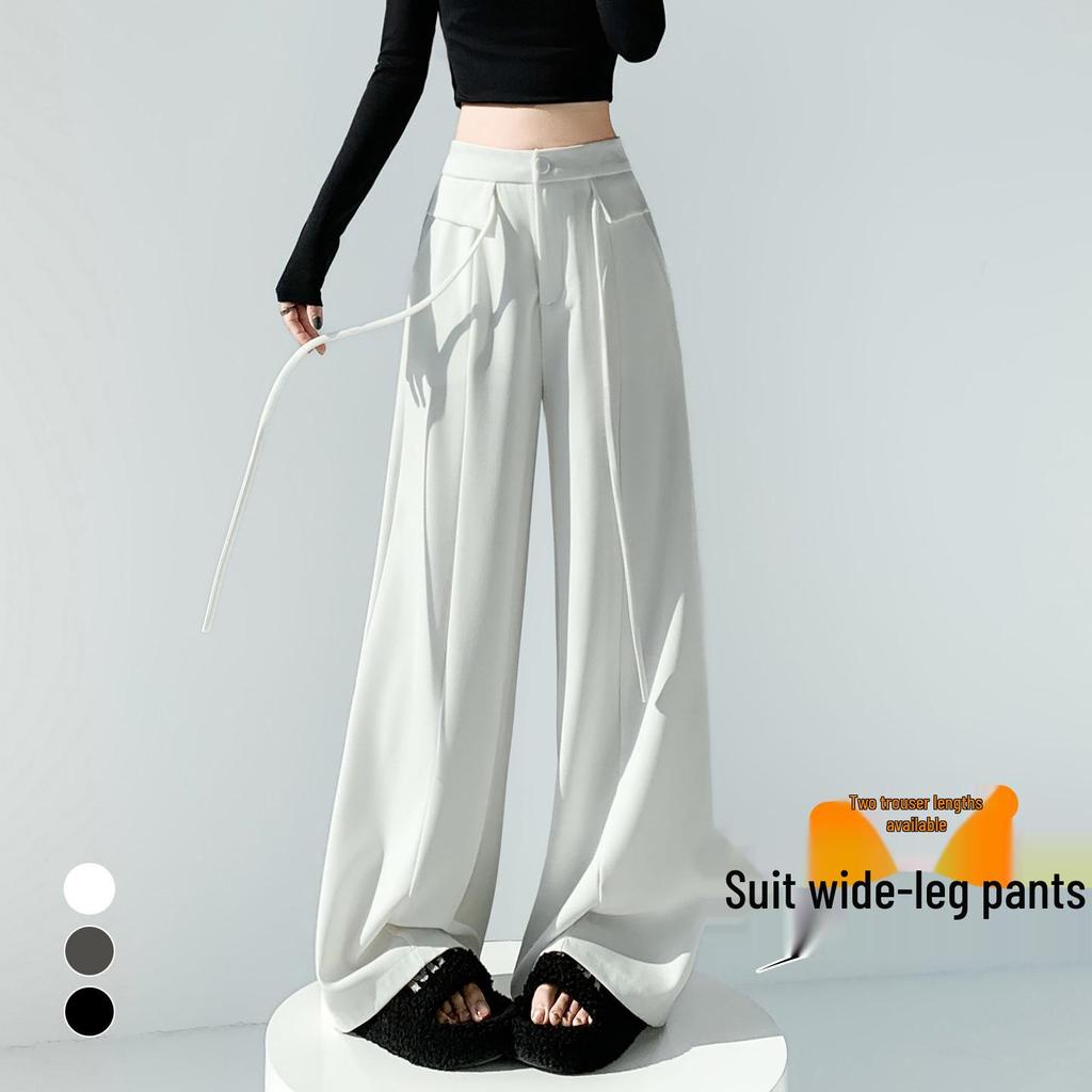 Designer Women's Wide-Leg High-Waist Pants - 2026 Spring Collection, Slimming Loose Straight Fit, Floor-Length Casual Drape Style