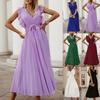 Solid Color Dress Women Lace-up Summer Sexy Wedding Large Hem Long for Banquet