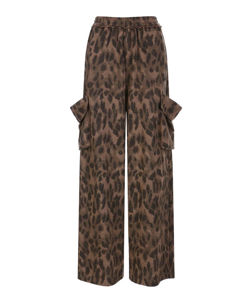 LALAFOX Leopard Print Wide Sweat Pants Brown Bq4Cp001