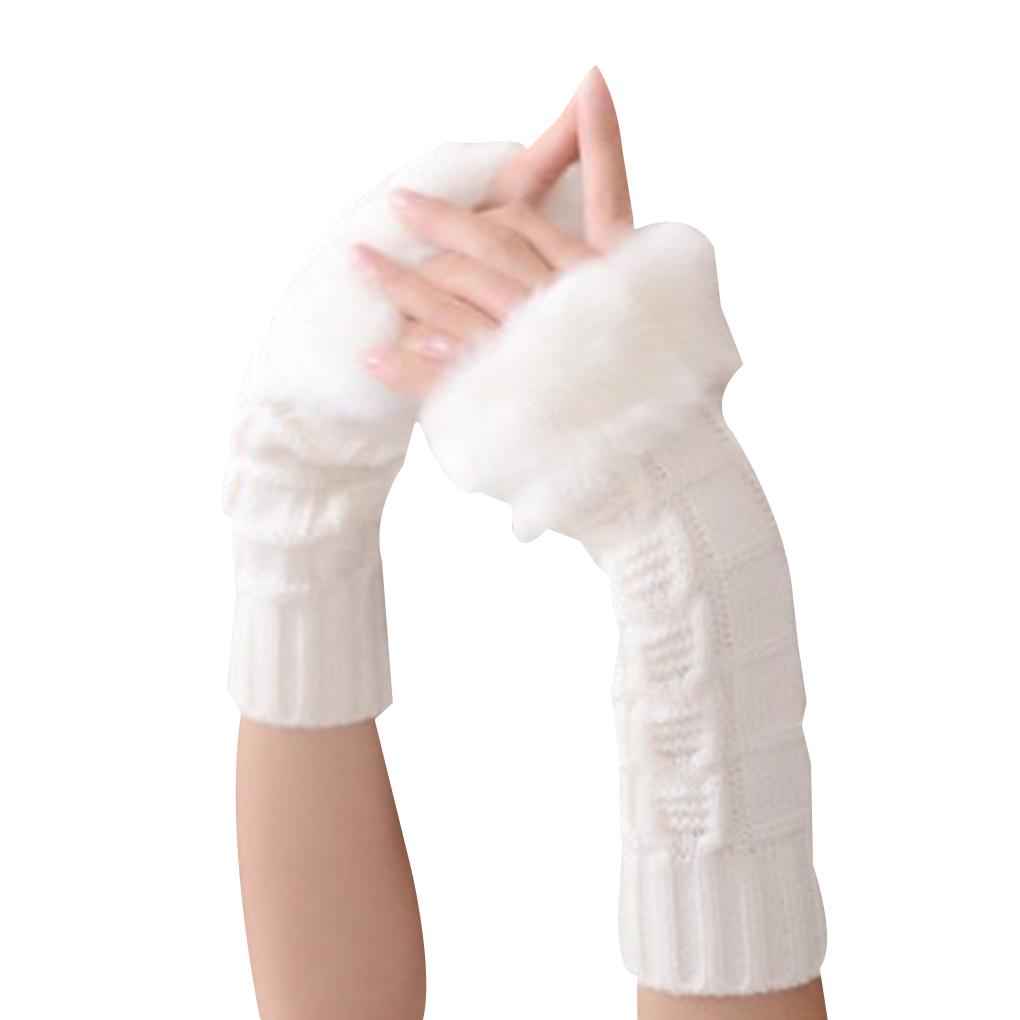 Women Girl Warm Winter Gloves Without Fingers Pompom Wrist Mittens Knit Wrist Warmer Female Fingerless Fuzzy Knitted Gloves