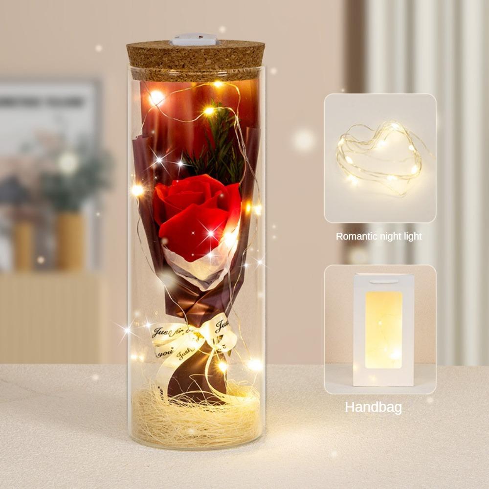 Evig rose LED-glasskuppelbukett Romantisk opplyst ornament Perfekt Valentinsdag Juleinnredning romantisk gave