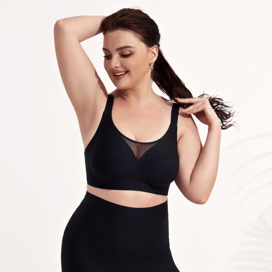 Plus Size Women Soft Support Seamless Push Up Comfortable Bra For Large Bust XL чёрный