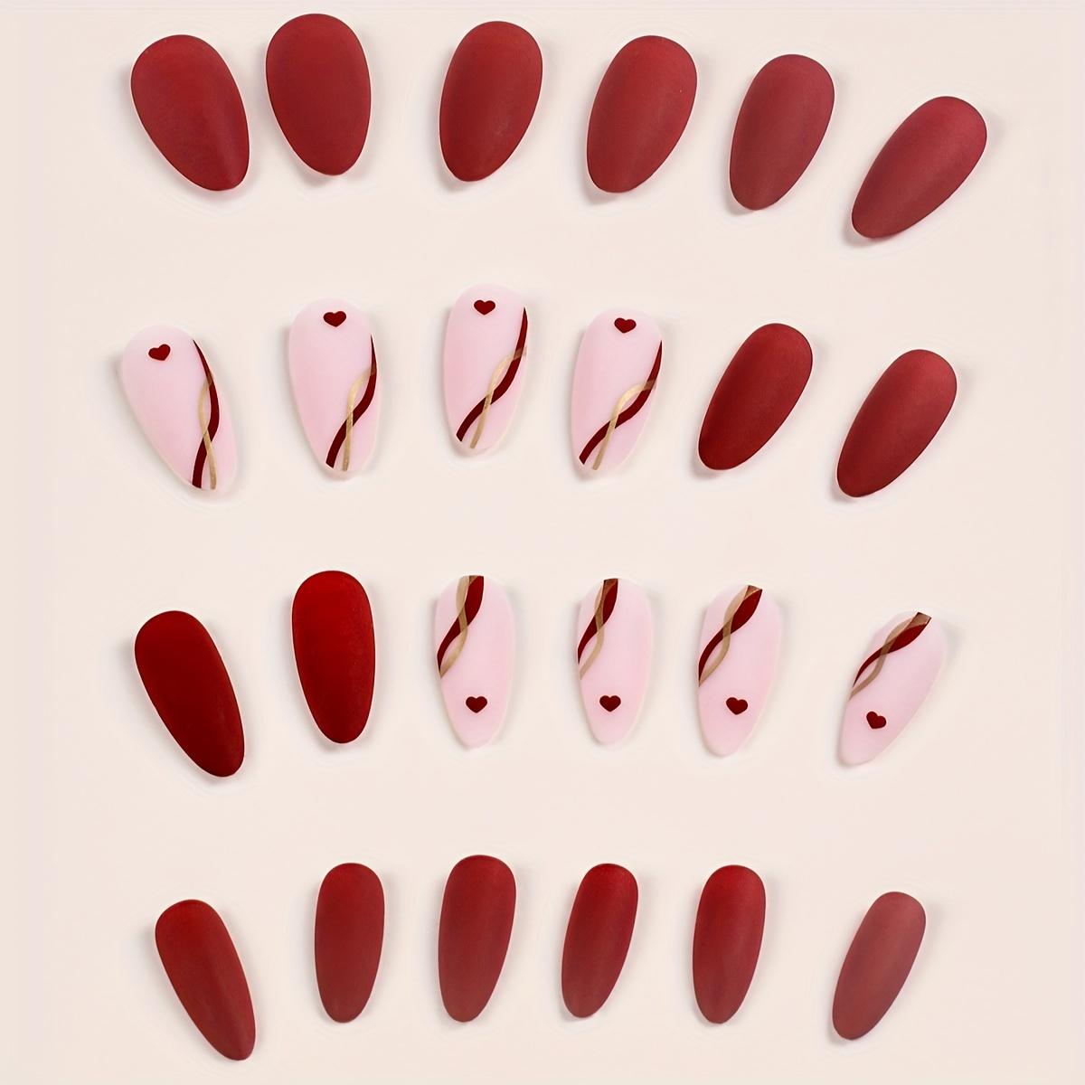 Накладные ногти в форме миндаля с французским рисунком в виде сердца и капель воды — фото 4