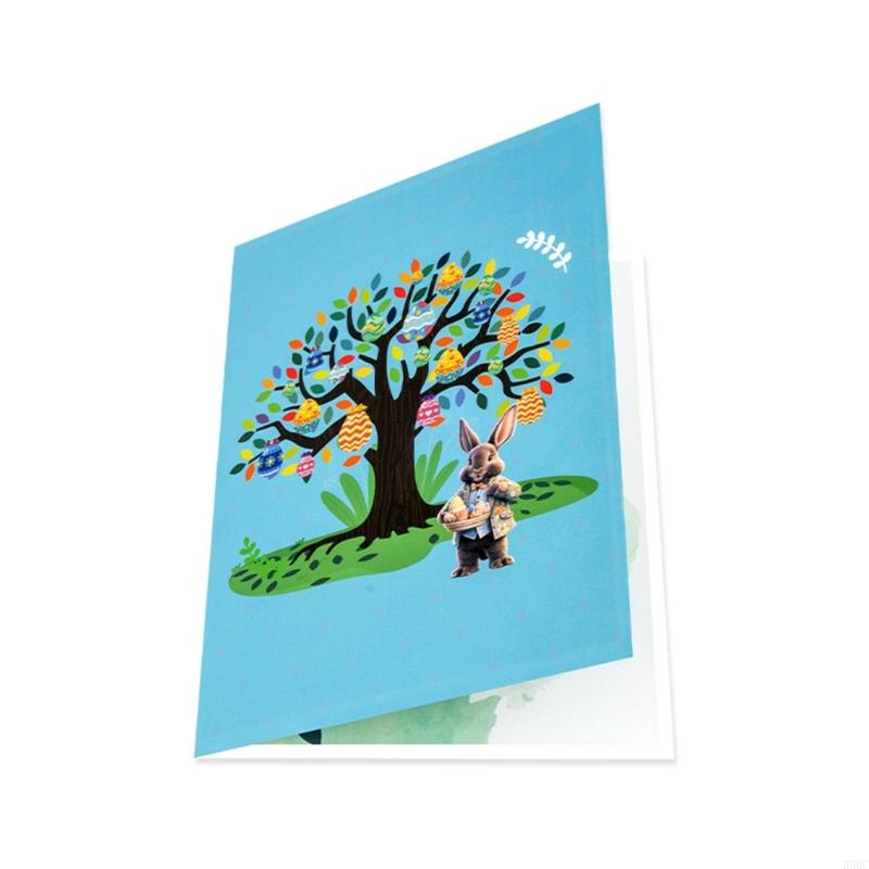 Recycled Paper Easters Popup Greeting Card Rabbit Eggs Tree Craft