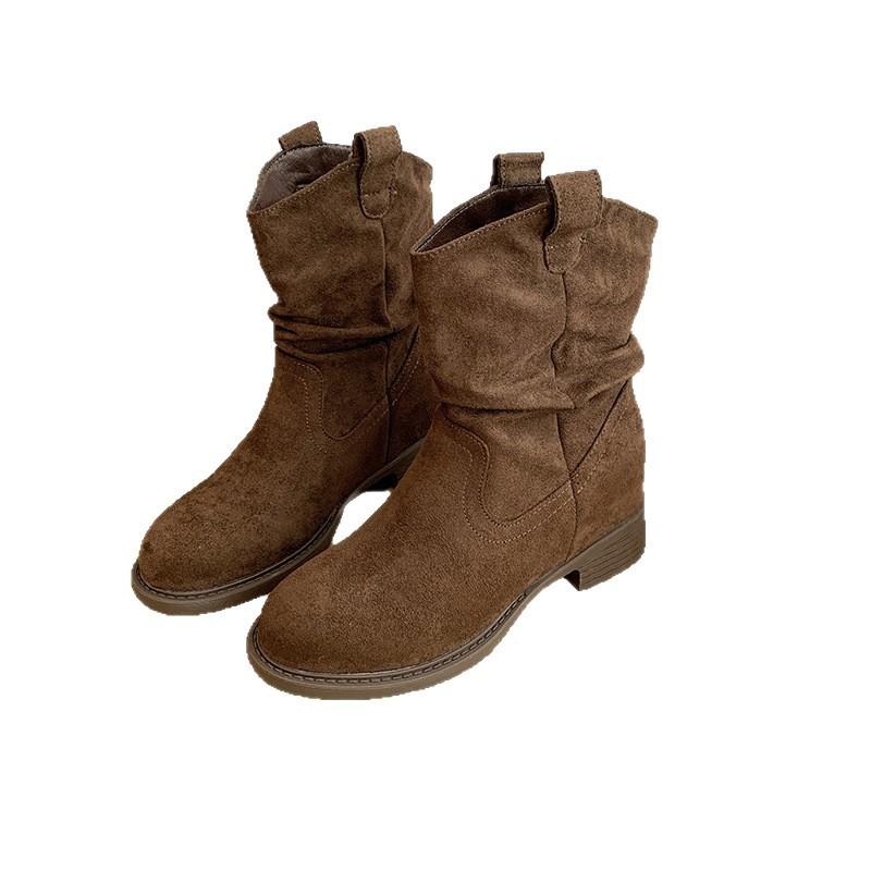 Retro British style thick heel short boots women's 2025 new autumn high-end with skirt stacking boots fashion boots