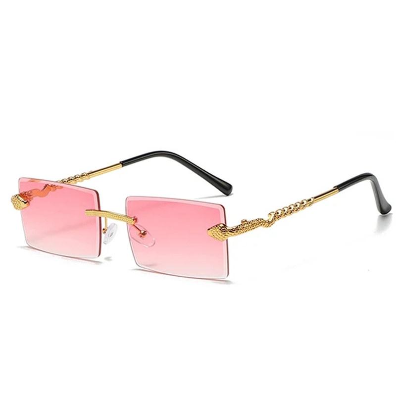 Rimless Rectangular Sunglasses Men Fashion Vintage Twisted Snake Leg Gradient Shades Women Luxury Brand Design Eyewear