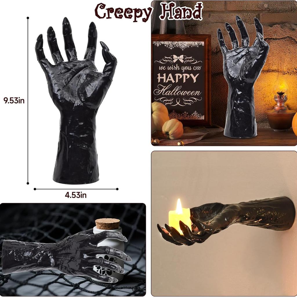 Halloween Decorations Indoor Gothic Decor Pack Of 3 Wall Mounted Hands Creepy Reaching Hands With Lighted Candles For Gothic Wall Decorations