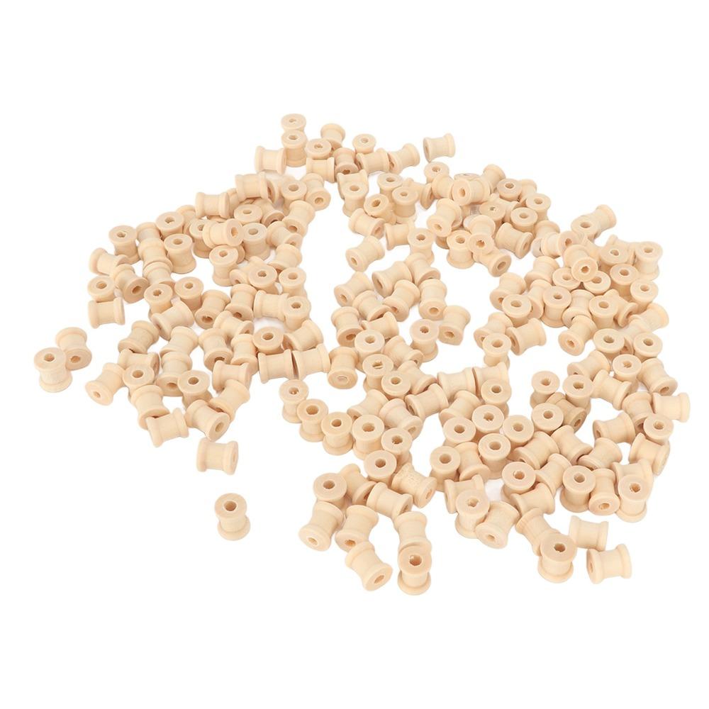 300Pcs Polished Wooden Bobbins Unfinished Barrel Shaped Spools Smooth Empty Wood Spools DIY Craft