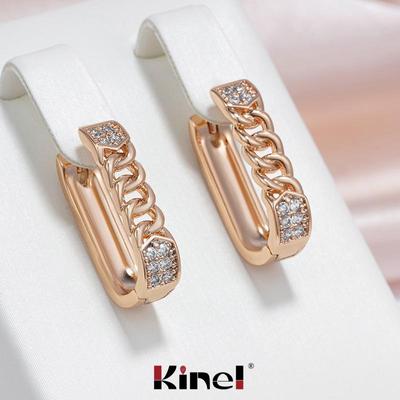 Orecchini quadrati a catena grossa color oro rosa Kinel per le donne Gioielli da sposa per sposa con zirconi lucidi completamente pavimentati