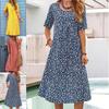Damemote Sommer Våren Ensfarget Print Kortermet O-hals Høy midje Uformelle kjoler