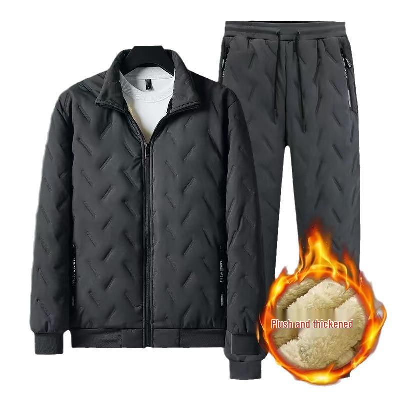 Completo invernale da uomo in cotone: Spesso Caldo Cappotto e Pantaloni in Montone Set Due Pezzi
