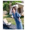 Vintage Hong Kong Style Denim Dress for Women Summer Thin Fabric High End Sense Loose Casual Straight Long Dress