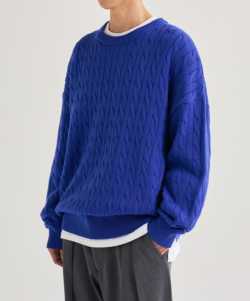 LEMAIN SECOND Oversized Voluminous Washable Crew Neck Cable Knit [Blue]