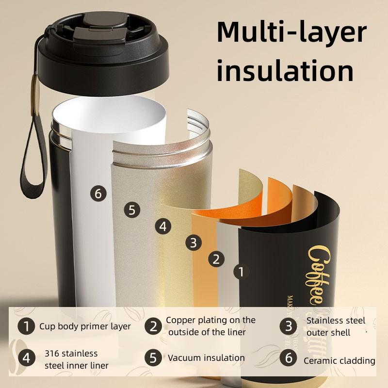 500-ml-Thermosbecher mit Keramikeinsatz, Reisebecher, vakuumisoliert, Thermobecher mit digitalem Deckel