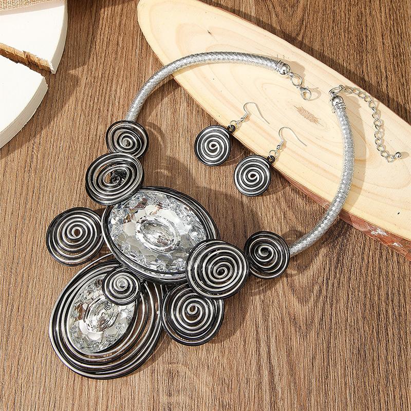 New Design Trendy Crystal Gem Aluminum Wire Handmade Woven Statement Necklace And Earring Set For Women's Banquet Accessories